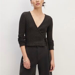 Everlane The Cozy Rib-Knit Wrap Top Size: XS in Black / nwot new without tags